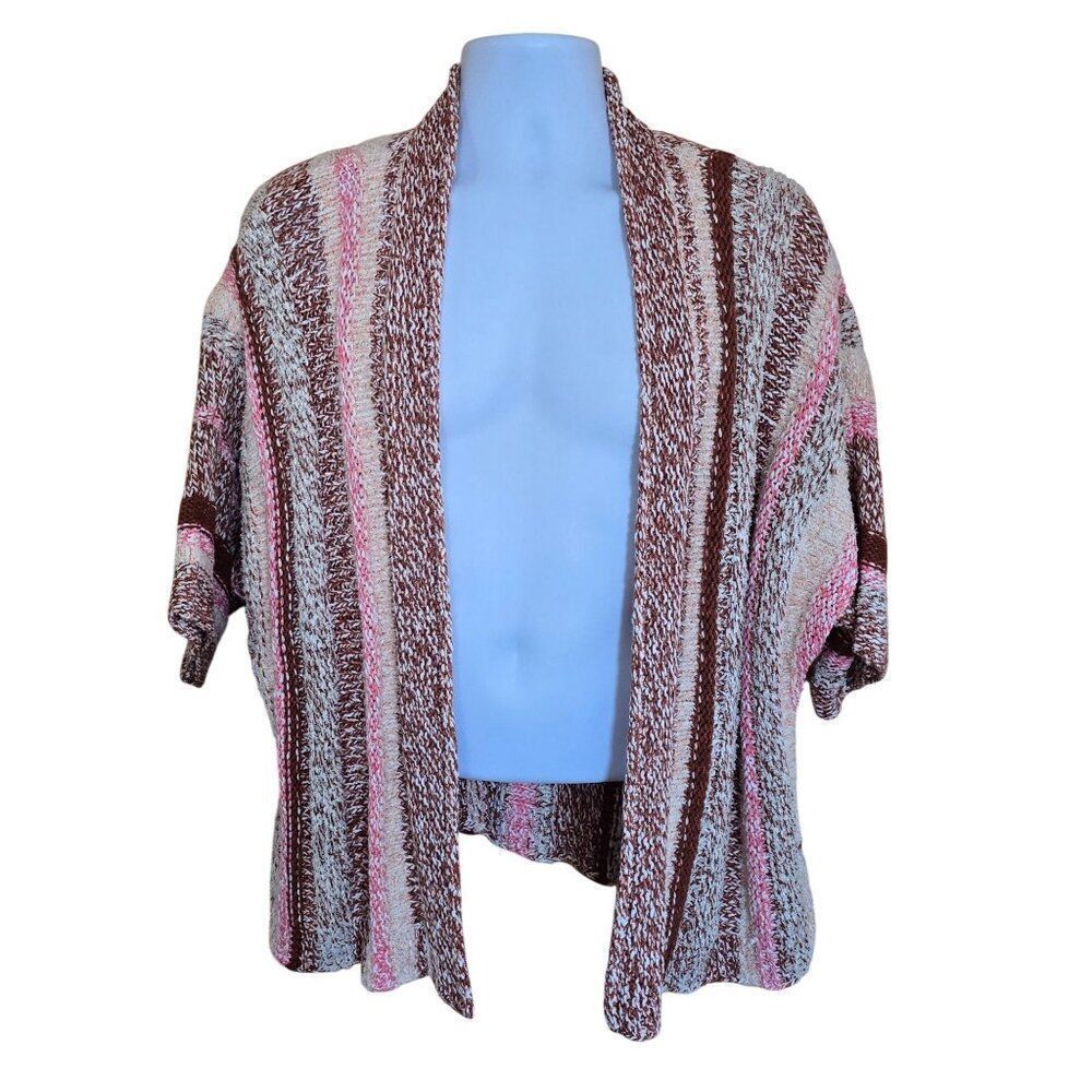 Open-Front Relaxed Knit Cardigan Striped Earthy Pink boho short sleeve spring